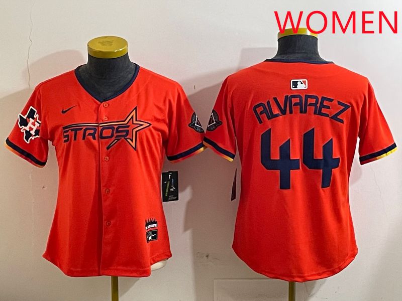Women Houston Astros 44 Alvarez Orange Three generations Joint Name 2025 Nike MLB Jersey style 4124